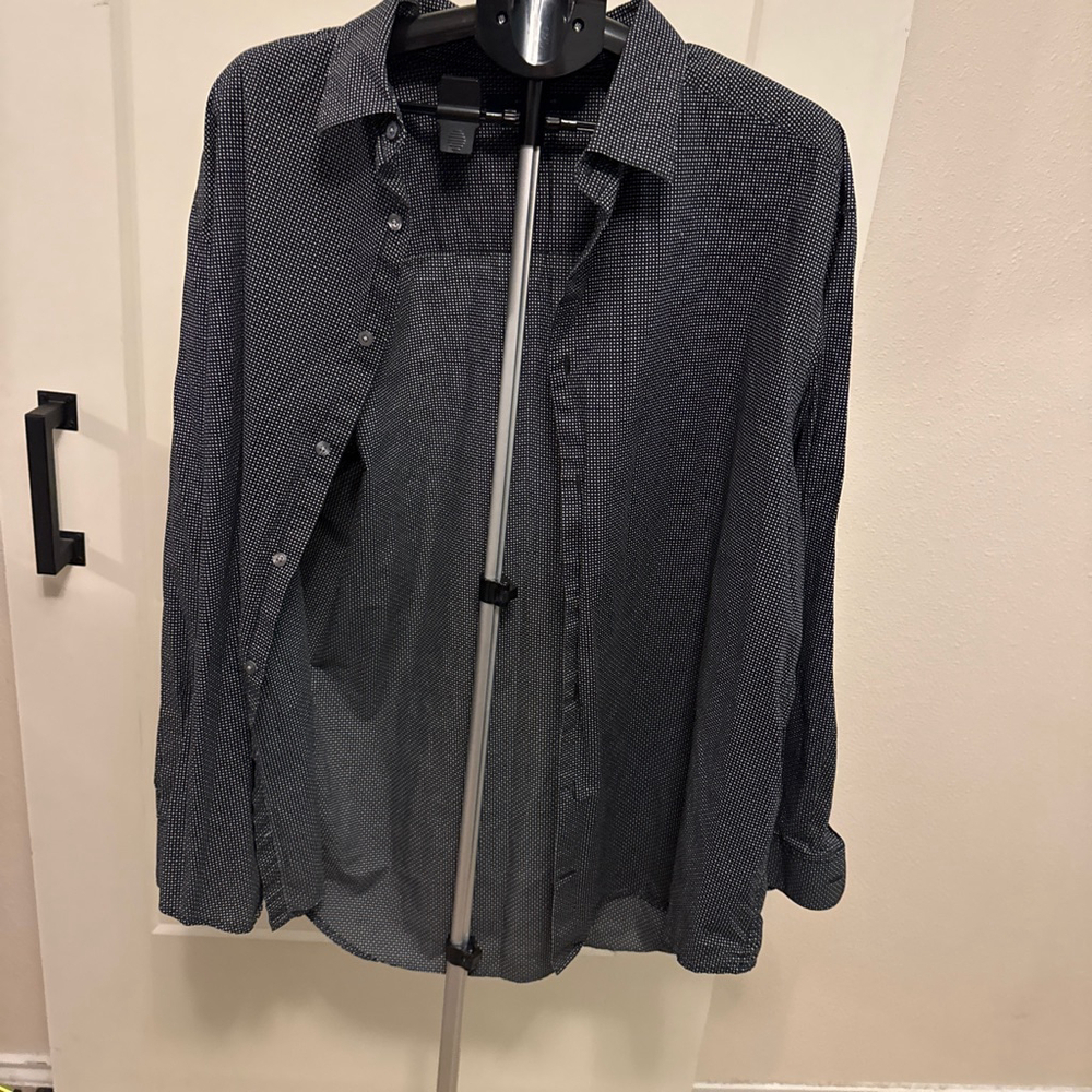Men's Perry Ellis Black White Dot Casual Button Down Shirt XXL